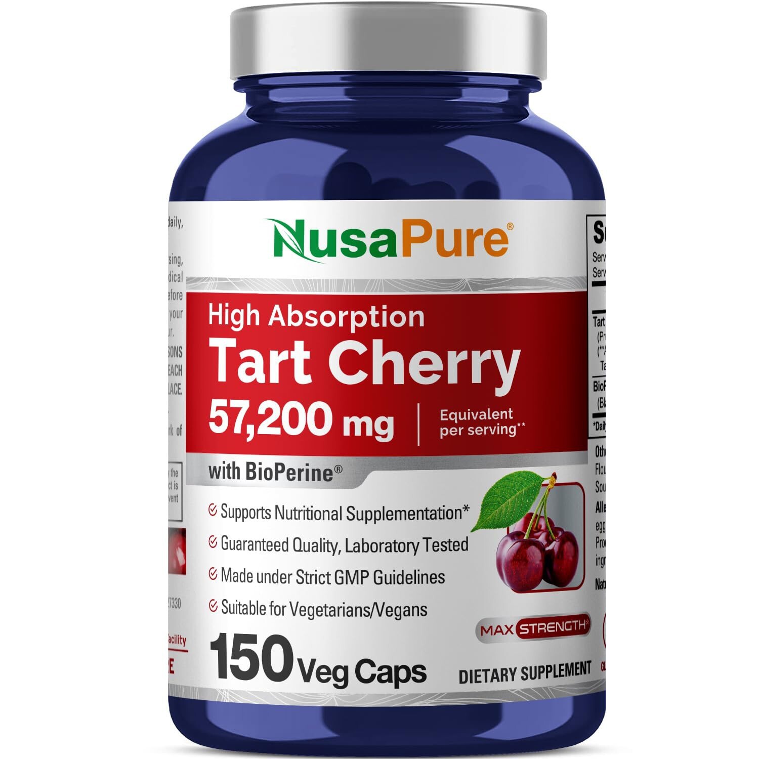 NusaPure Tart Cherry Veggie Capsules | 57,200mg | 150 Pills | Max Potency