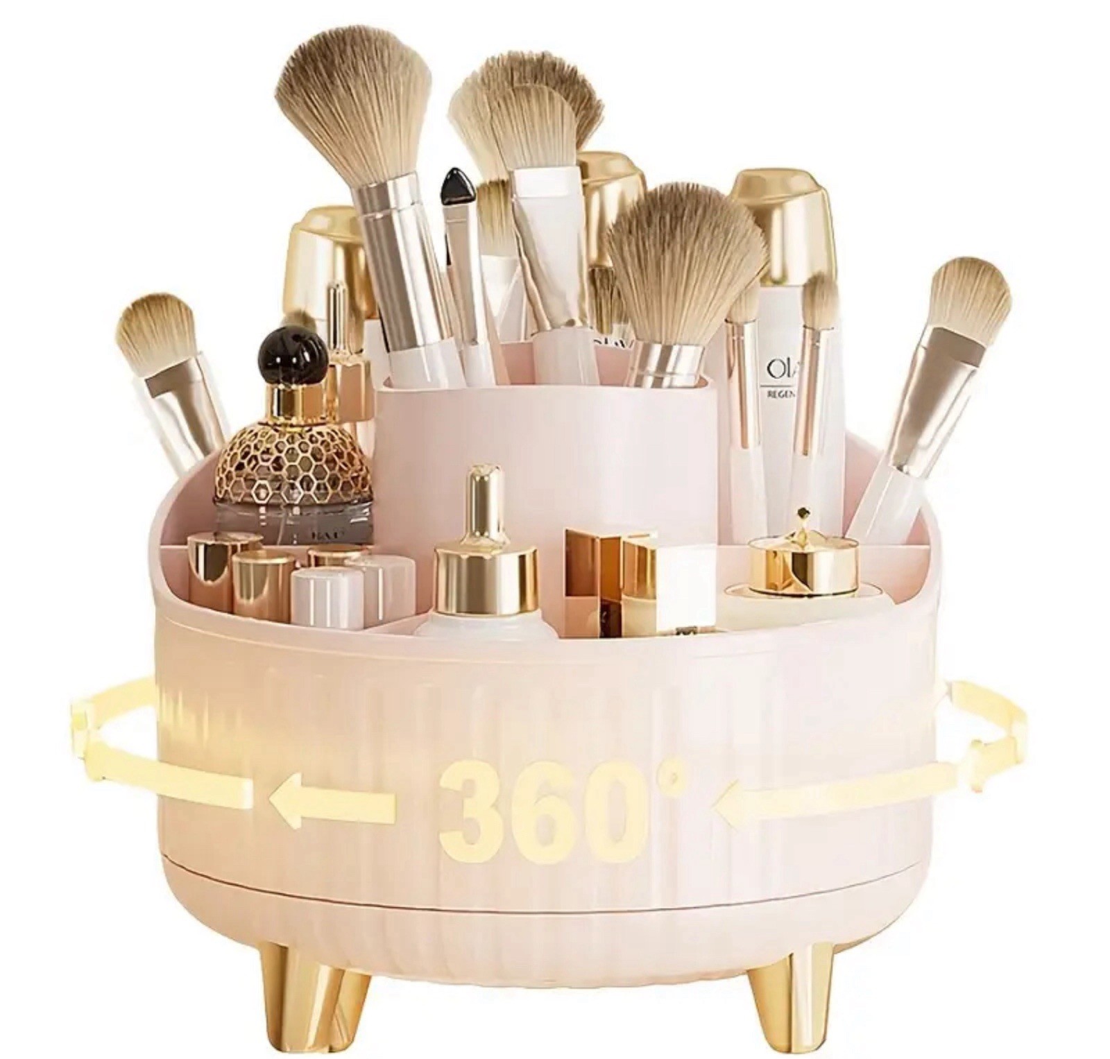 Rotating Makeup Organizer White Cream Plastic 5.43×4.53in Storage Box