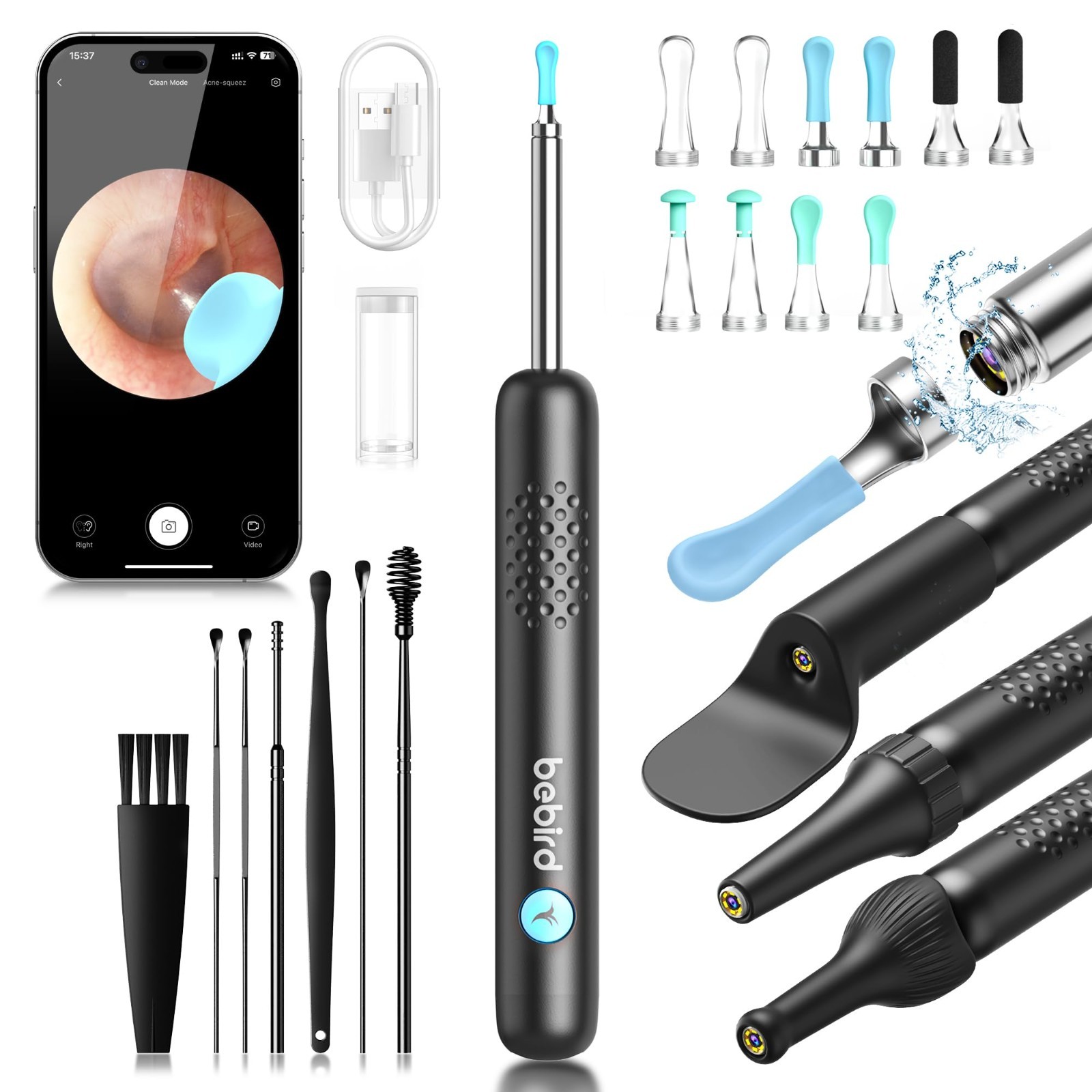 Ear Wax Removal Tool with 1080P Camera & LED Light – Spade Cleaner & Tips