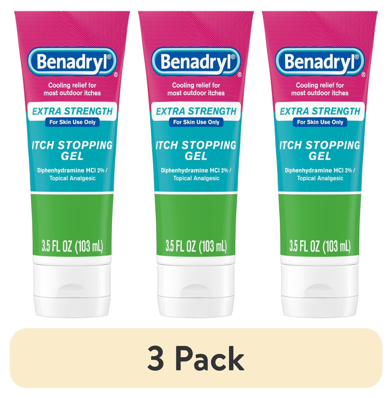 3 Pack Benadryl Extra Strength Anti Itch Gel 3.5 oz Topical Analgesic