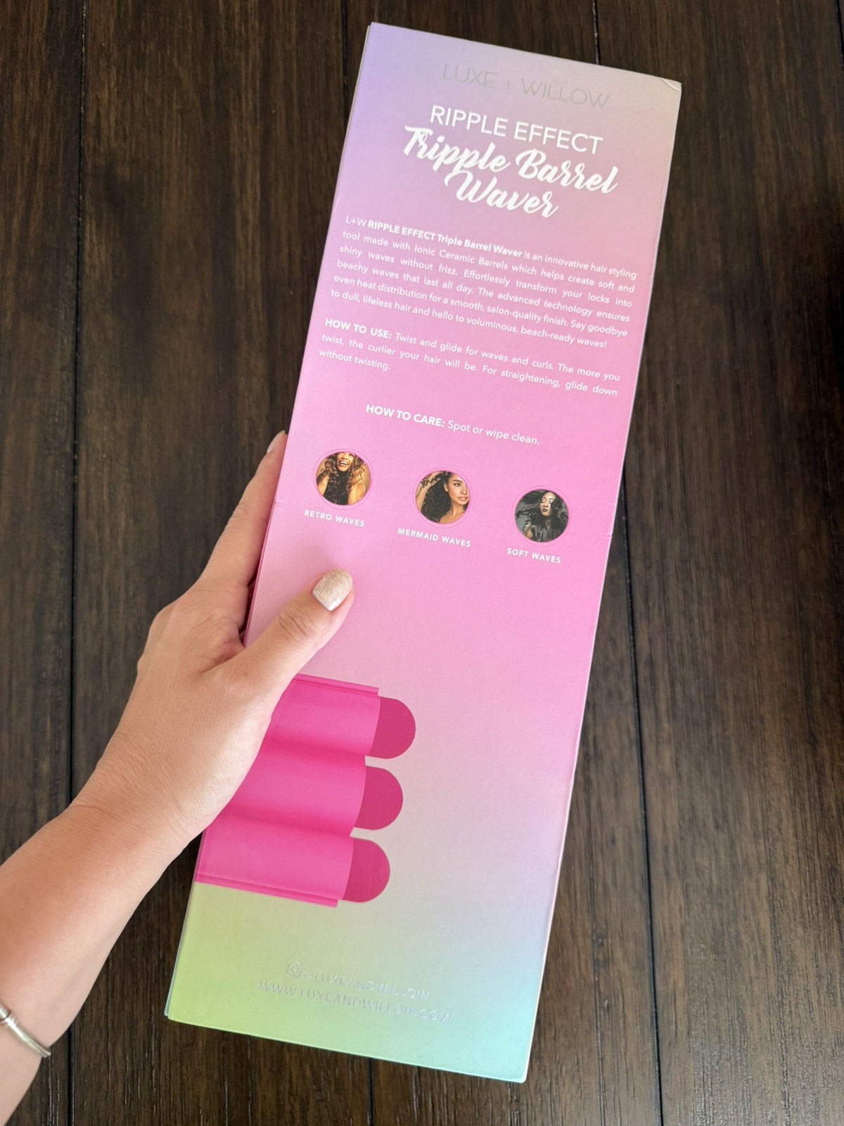 Luxe Willow Ripple Effect Mermaid Triple Barrel Waver HOT PINK New In Box