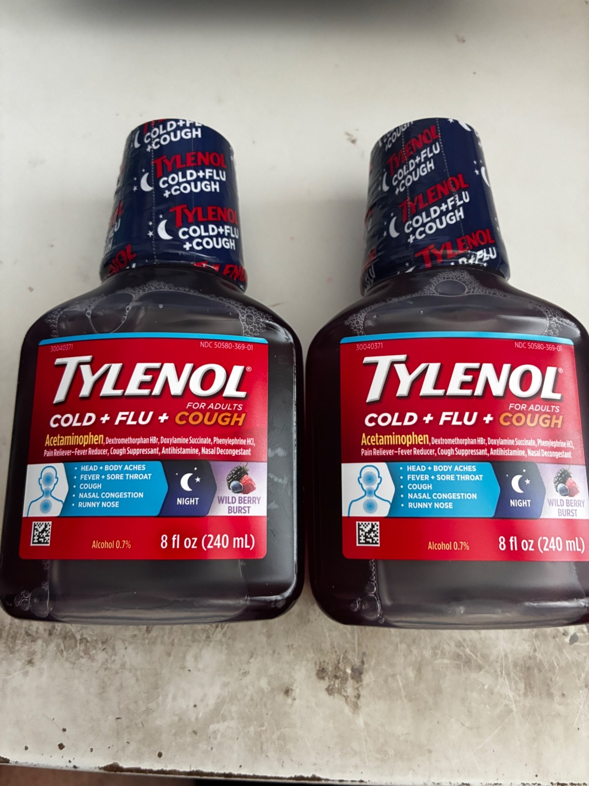 TYLENOL Cold & Flu & Cough LIQUID 8oz Wild Berry Burst ( 2 bottles )–Exp-07/27