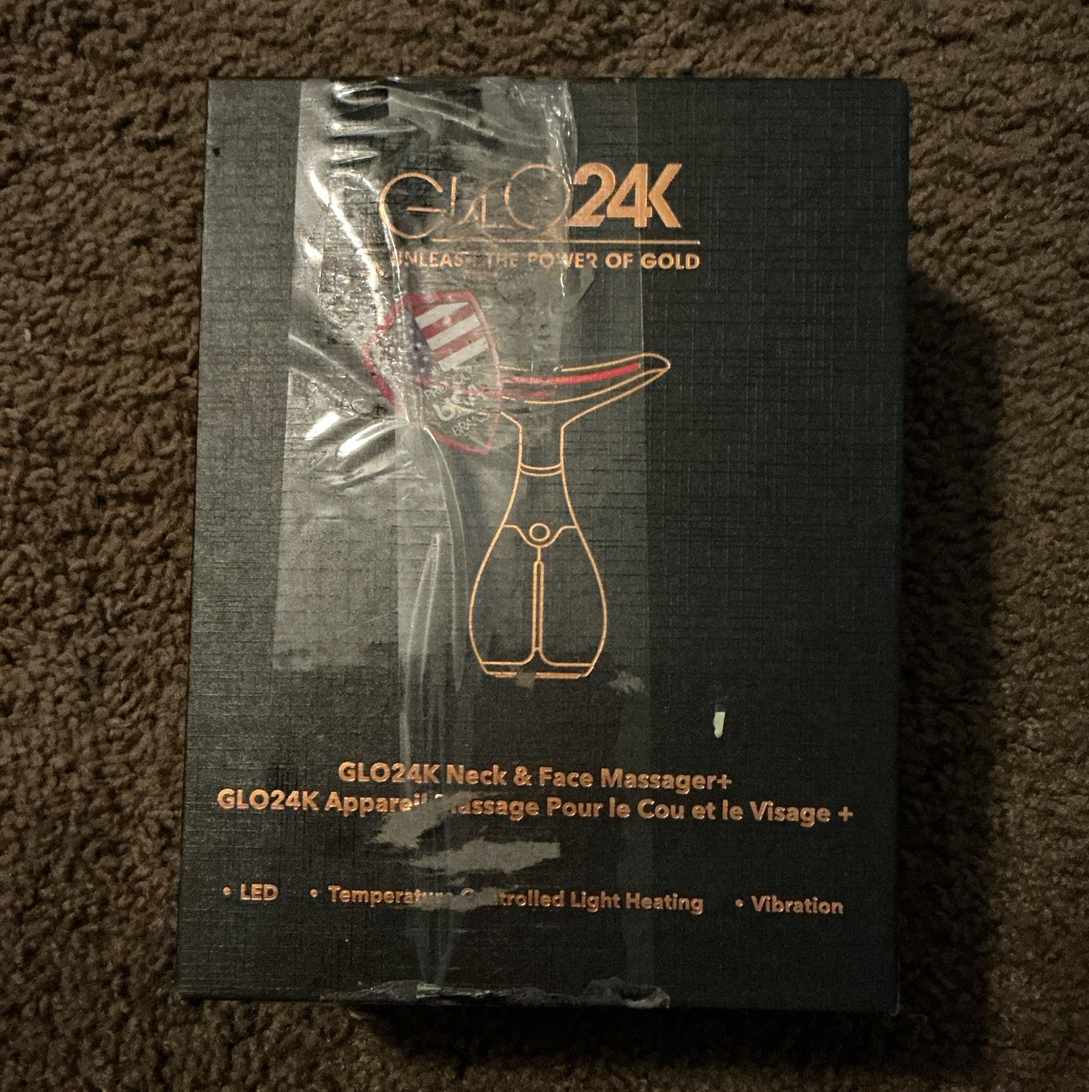 GLO24K Neck & Face Massager+ LED Heated Vibration Black Battery BD2