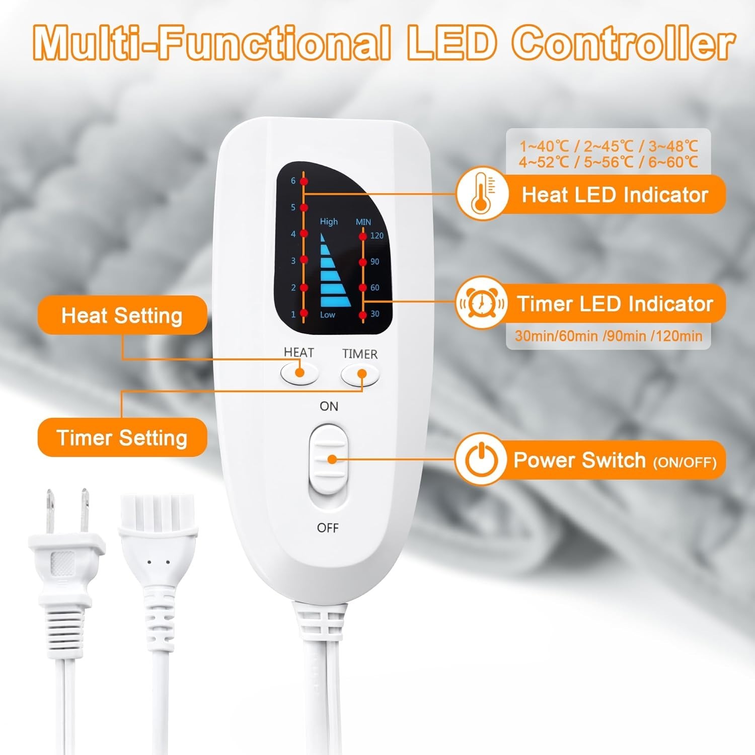 Electric Heating Pad For Back Pain & Cramps Relief 33″x17″6 Level Auto Shut Off