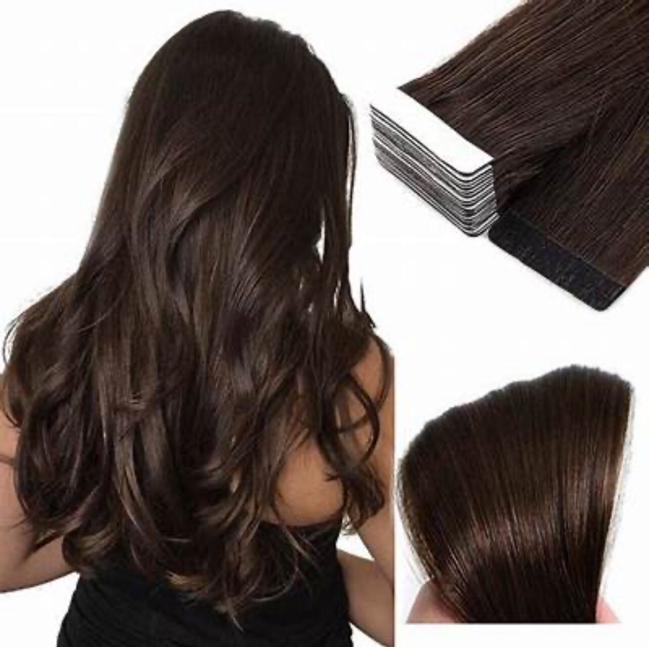 #2 Chocolate Brown, Tape-In 24” 10pcs 25g 100% REMY Human Hair Extensions