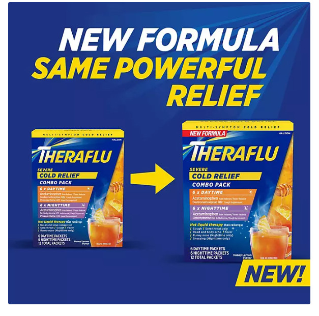 NEW Theraflu MultiSymptom Nighttime 6ct & Daytime 18ct = Total 24 packets
