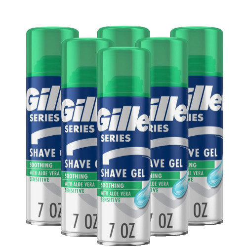 Gillette Series 3X Sensitive Shave Gel, Hydrates, Aloe Vera 7 Ounce (Pack of 6)