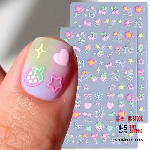 3Sheets Nail Stickers for Nail Art 5D Flower Butterfly Strawberry Bow Flower-02