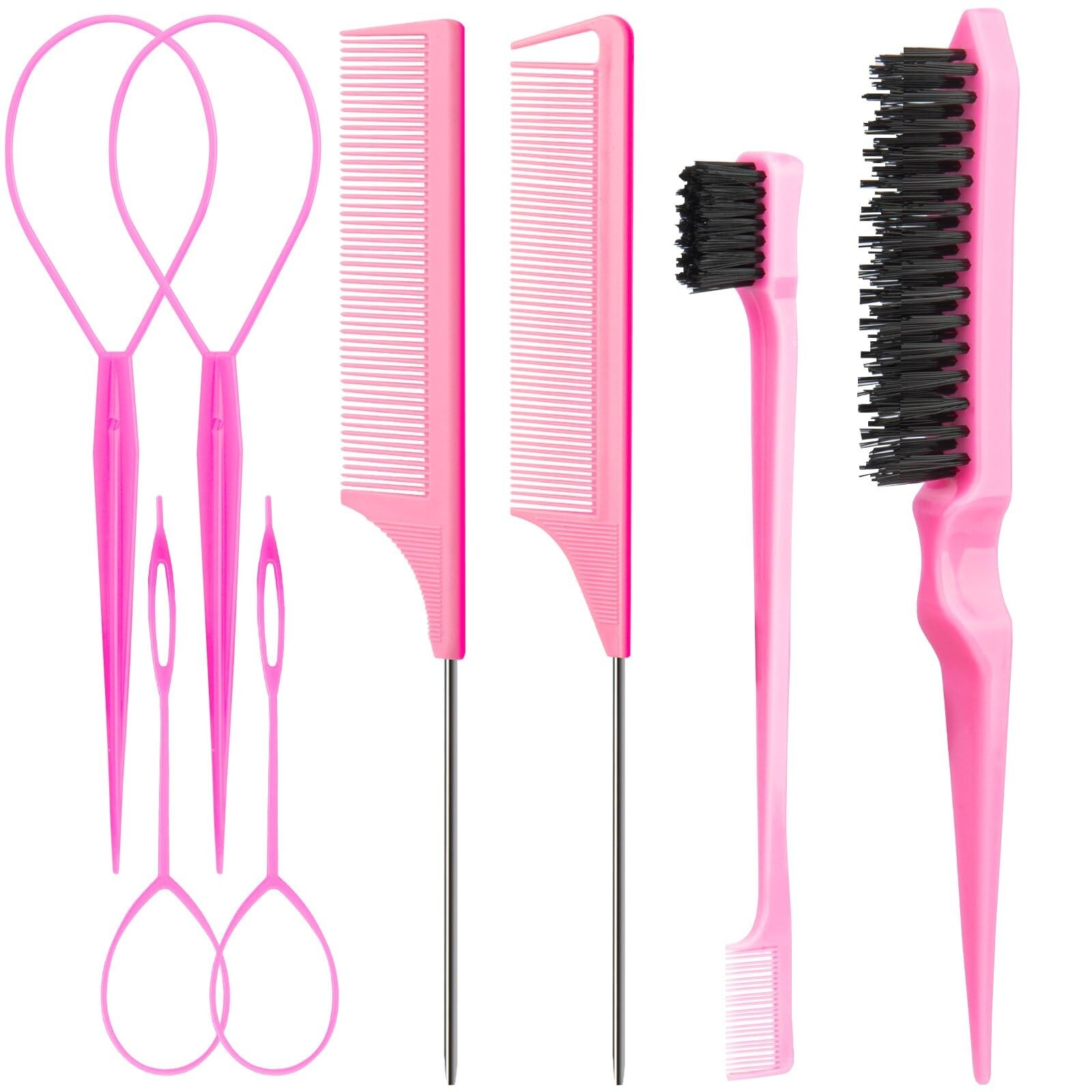 Hair Brush Set 8Pcs Styling Combs with Bristle Teasing Brush Edge Control Brush