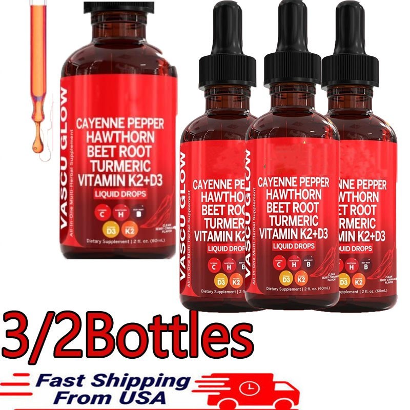 3/2Pack Cayenne Pepper Hawthorn Beet Root Turmeric Vitamin K2+D3 Liquid Drops