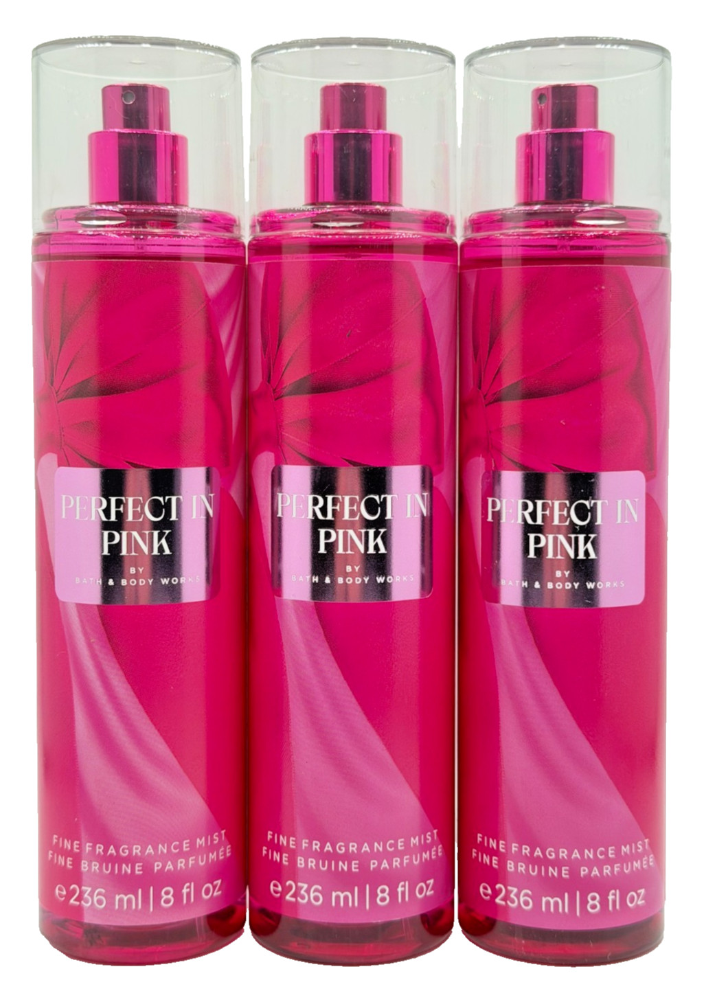 NEW Bath & Body Works Lot of 3 Bottles Perfect In Pink Fragrance Mist Spray 8 oz