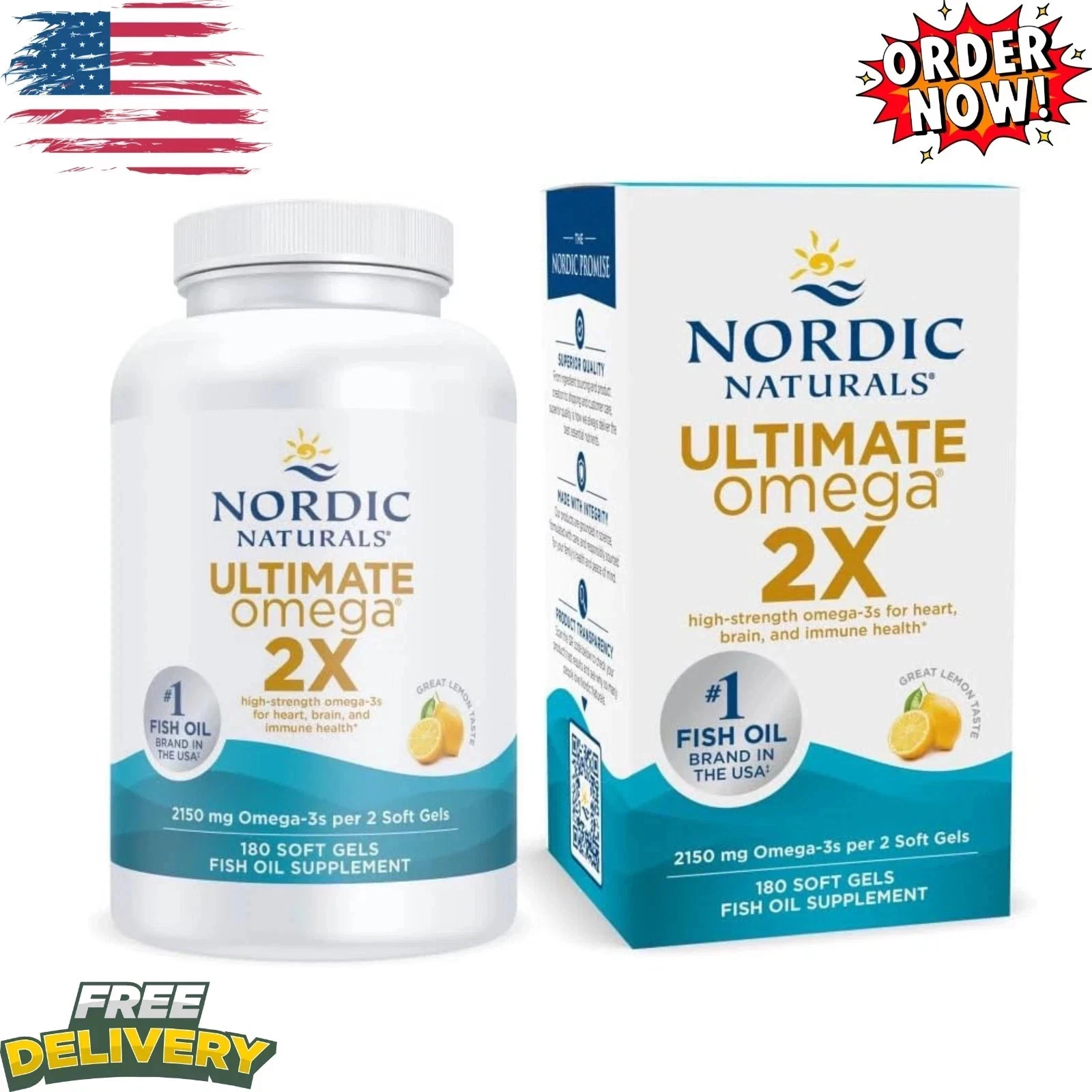 Nordic Naturals Ultimate Omega 2X 180 Soft Gels – Extra Strength EPA DHA – New