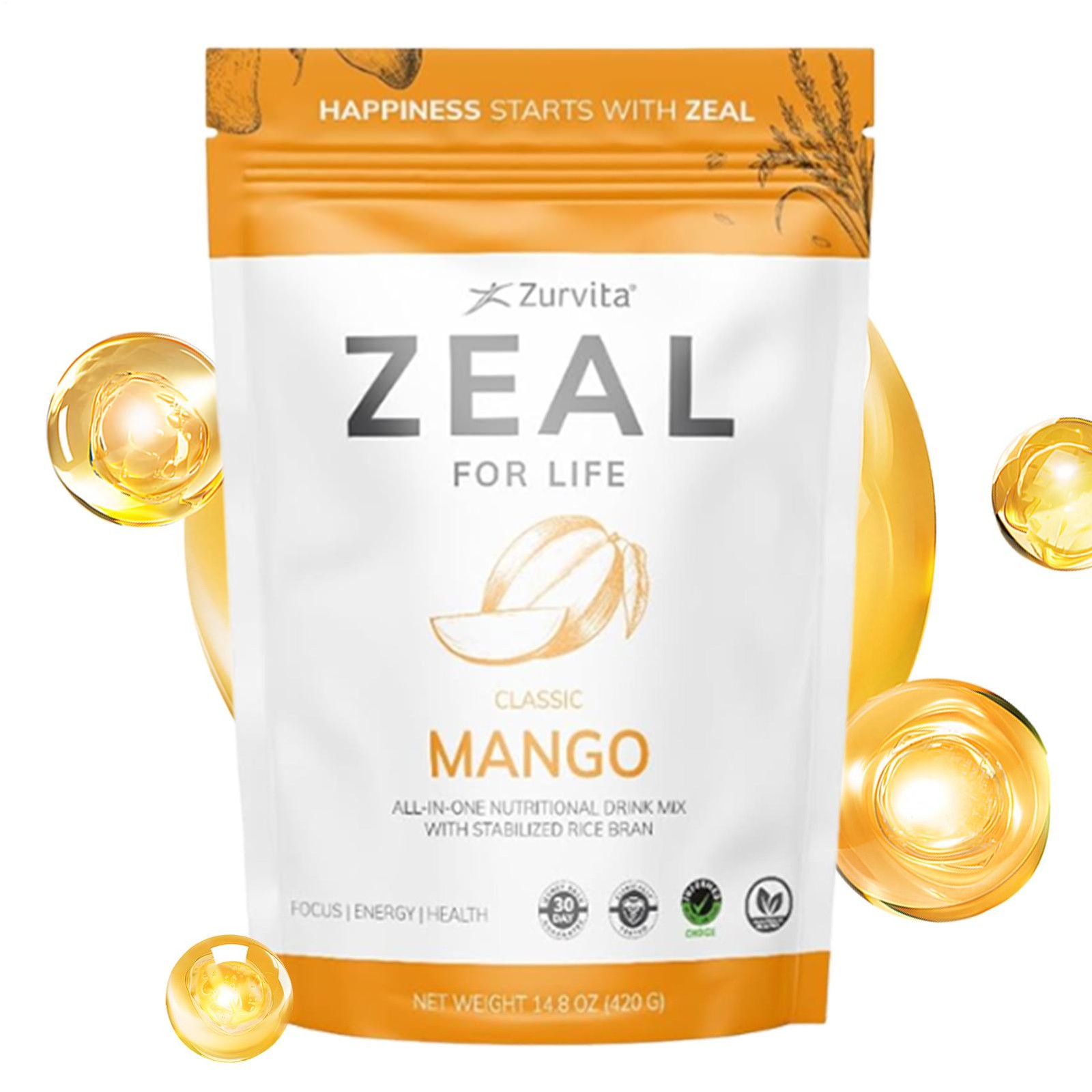 Zurvita Zeal For Life Wellness Drink Mix – Mango Flavor – Gluten-Free 30 Serving