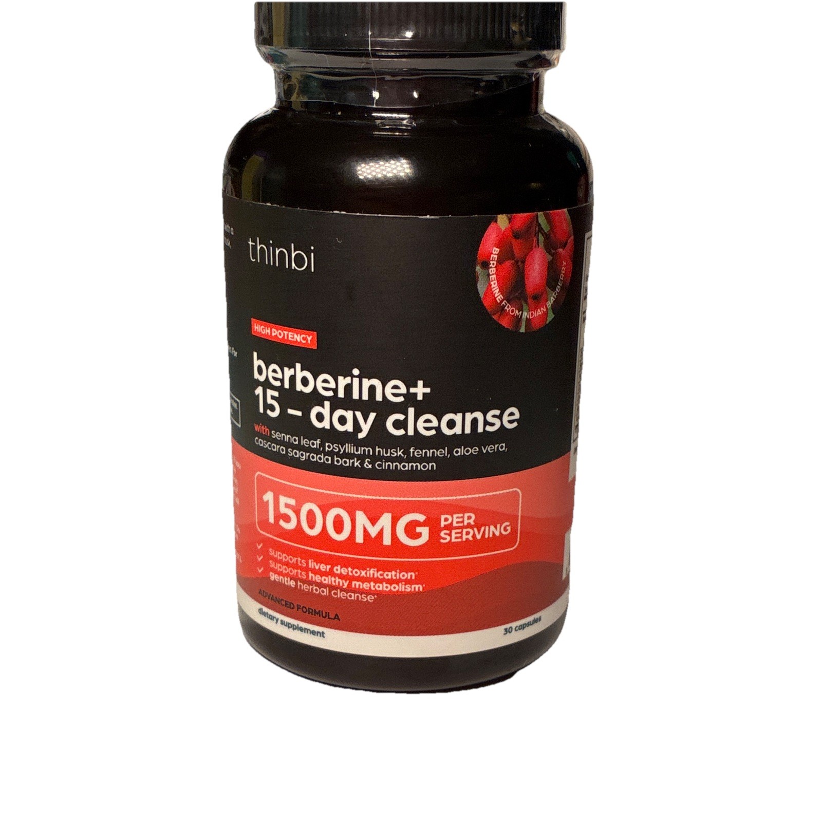 thinbi Berberine+ 15-Day Cleanse 1500mg 30 Capsules Exp 01/2027