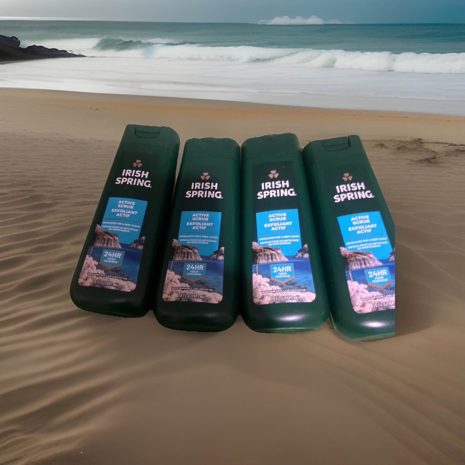 4 Pack Irish Spring Active Scrub Exfoliating Body Wash for Men, 20 Fl oz (591ML)