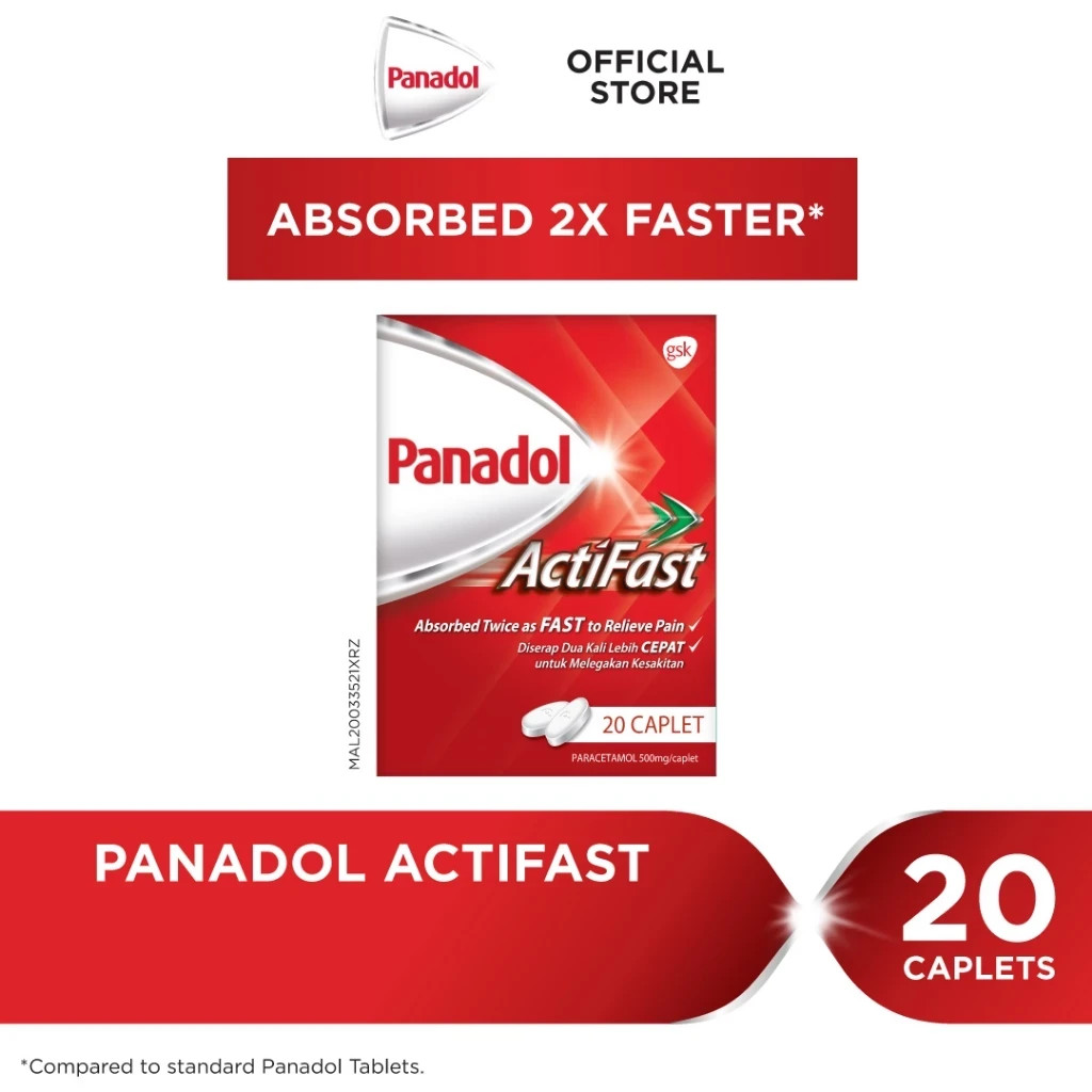 Panadol ActiFast Fast Pain Relief Fever Reducer Paracetamol Tablets