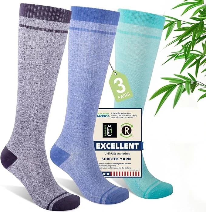 Compression Socks 3 Pairs 15-20 mmHg Bamboo Viscose Knee High Unisex S/M