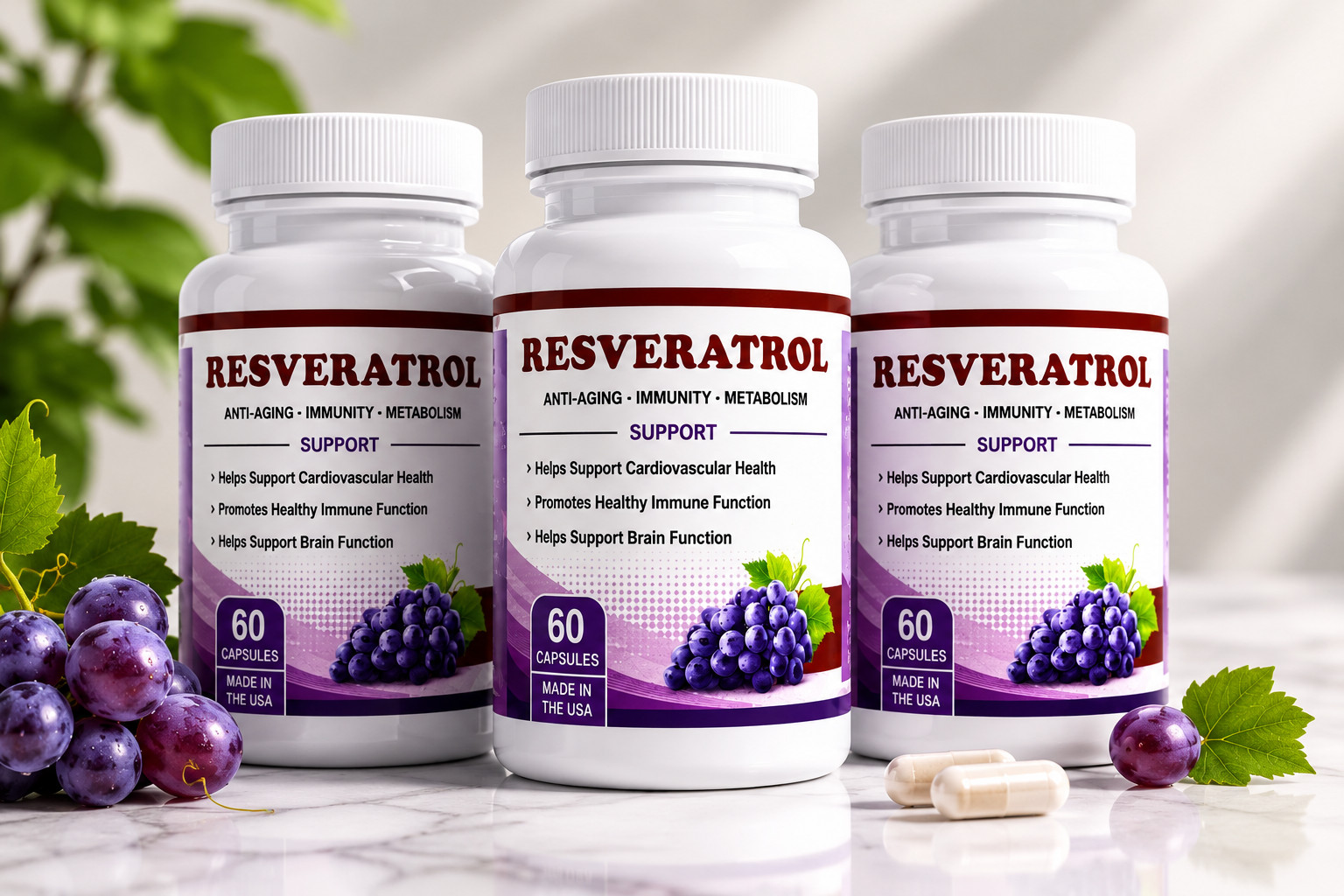 3 Resveratrol supplements 180 capsules antioxidant wellness aging formula pills
