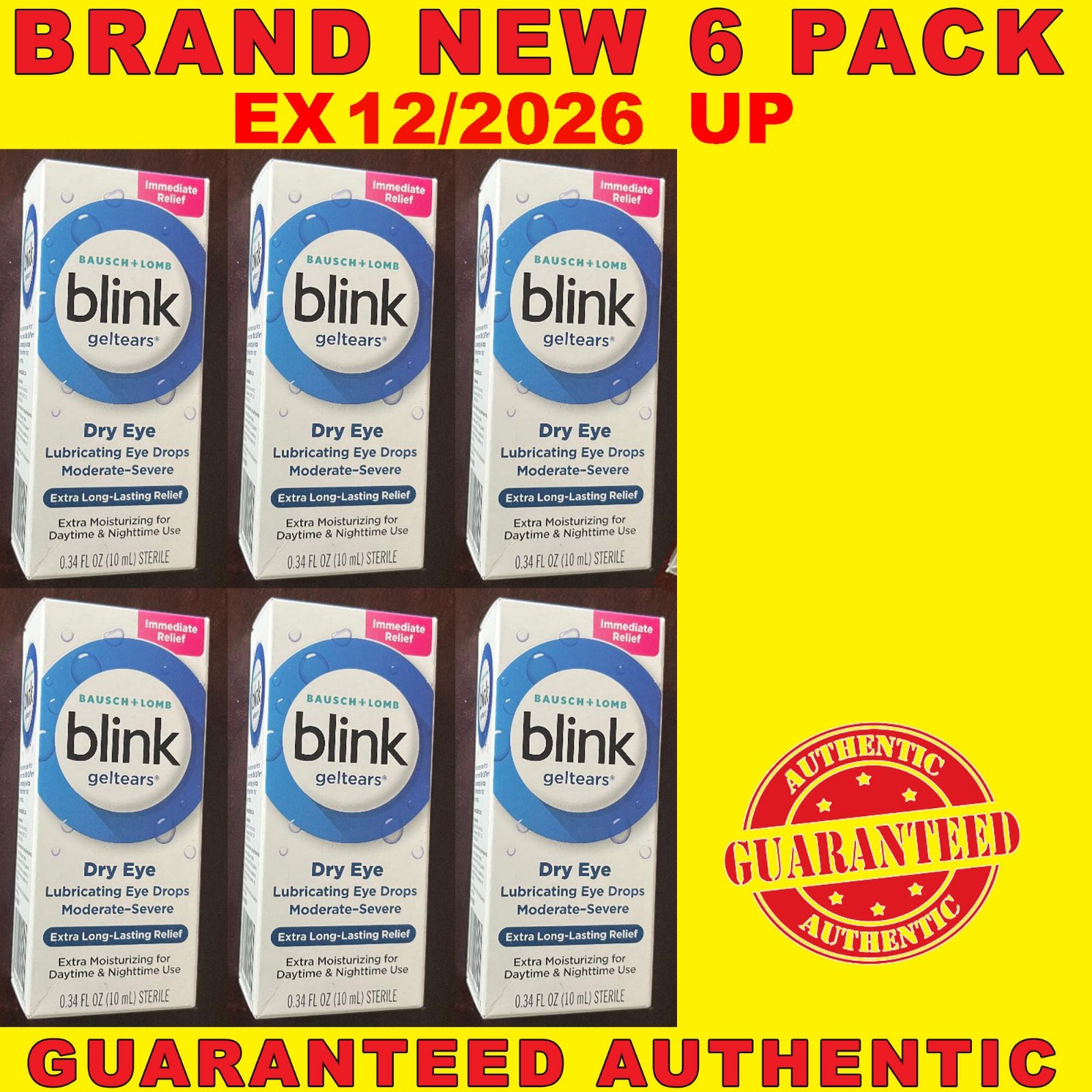Blink gelTears Lubricating Eye Drops 10ml Each EX12/2026UP 6P