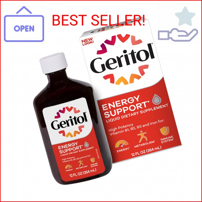 Geritol Liquid Vitamin and Iron Supplement, Energy Support Vitamins, Contains Hi