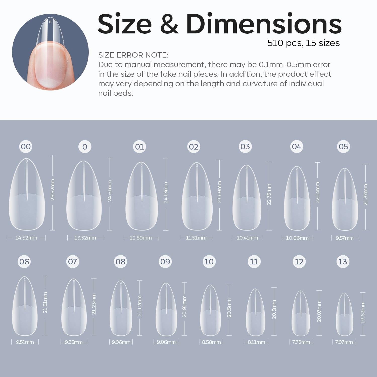 Almond Fake Nail Tips -510Pcs Medium Soft Gel Nail Tips Almond Shape Pre Etch…