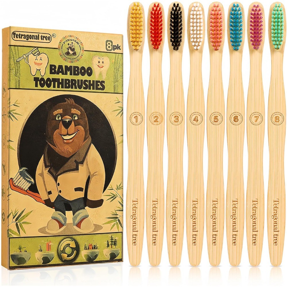 Natural Bamboo Toothbrushes Extra Soft Bristles for Sensitive Teeth and Gums Eco