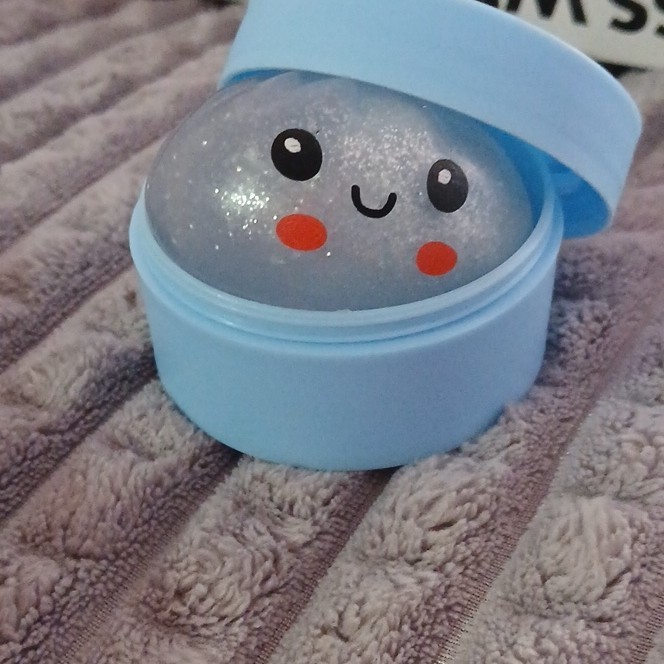 Blue & Clear Glitter Gel/Plastic Squeeze Ball Stress Reliever 3in Cube