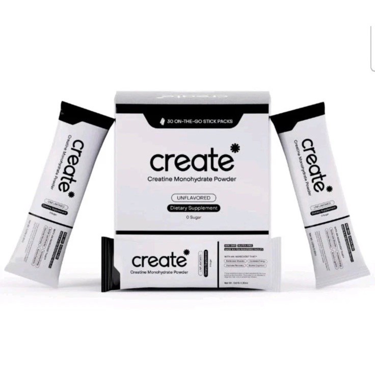 Create Creatine Monohydrate Powder Unflavored 30ct On-The-Go Stick Packs 08/2027