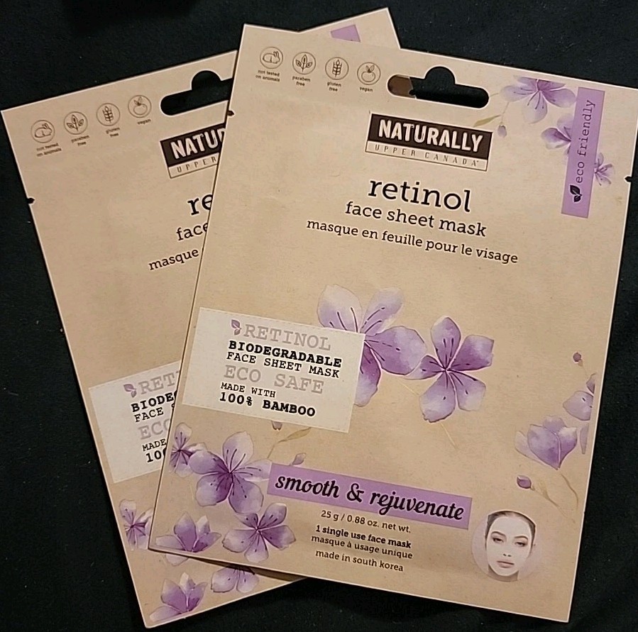 Lot of 2 Naturally Upper Canada Retinol Single Use Face Sheet Mask, Exp 05/25