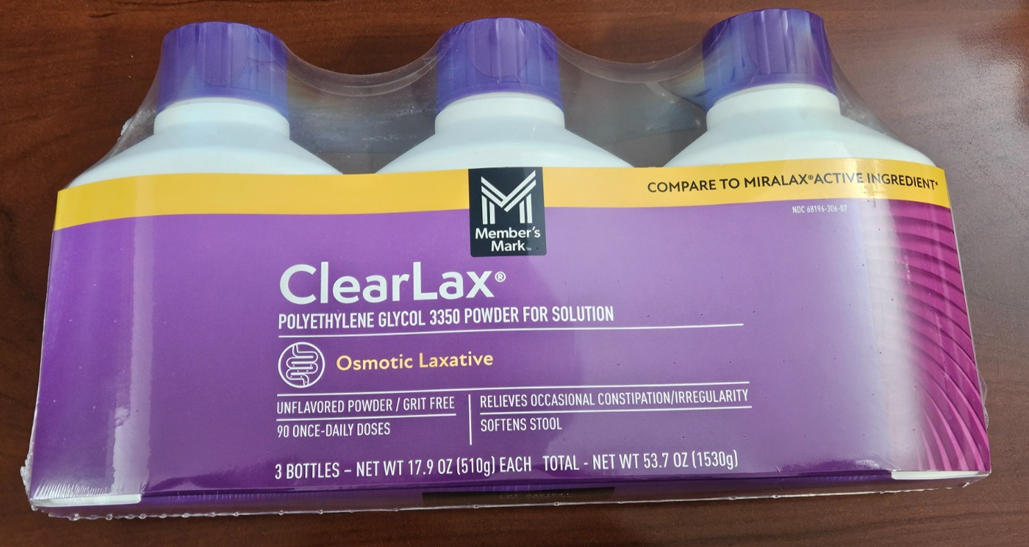 Member’s Mark 3 x17.9oz ClearLAX Osmotic Laxative Polyethylene Glycol Exp 7/2028