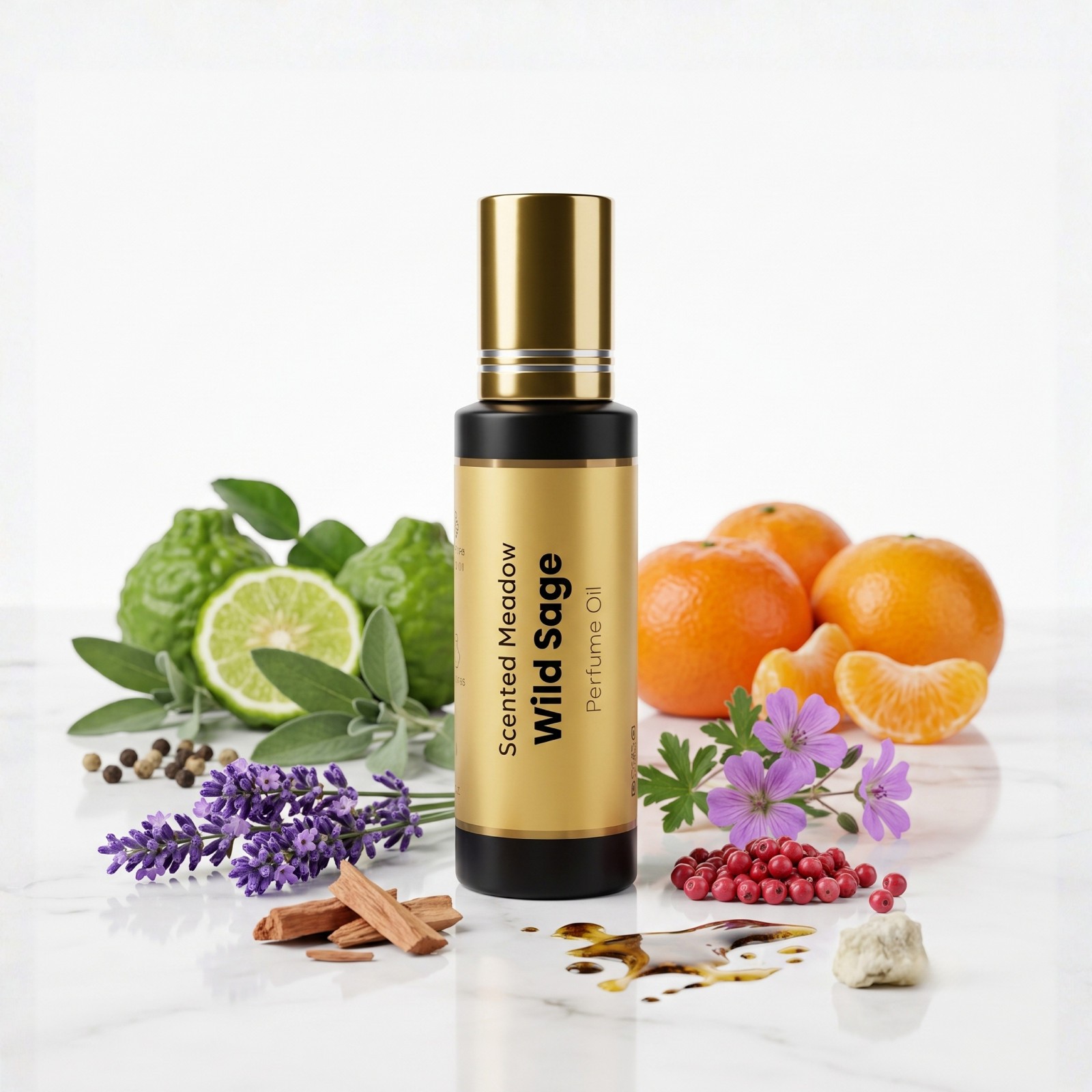 Scented Meadow Wild Sage Roll-On Perfume Oil for Men – 0.5 fl oz (15 ml)