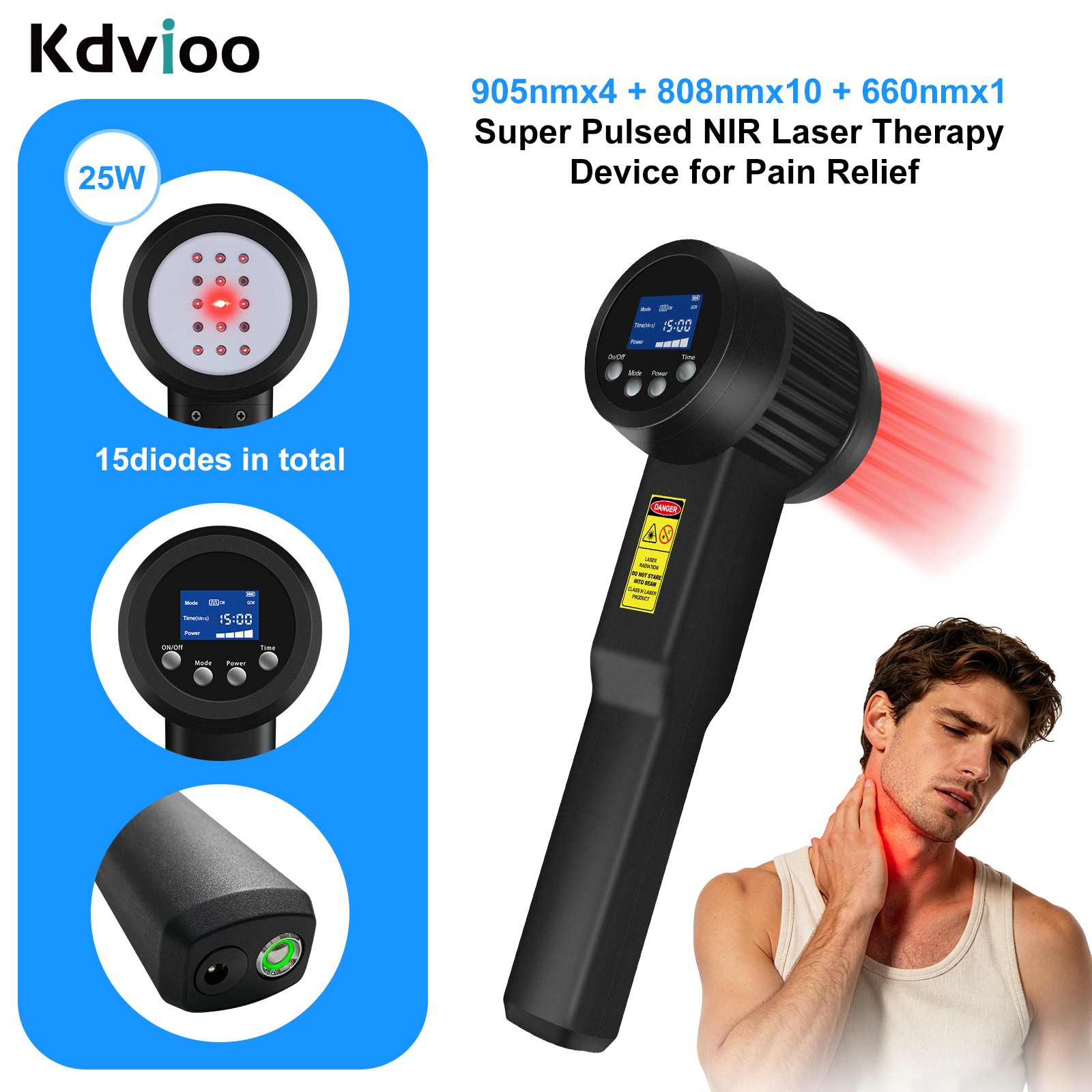 25W Laser Therapy Deep Tissue Pain Relief Super Pulsed 905nm 660nm 808nm Clinic
