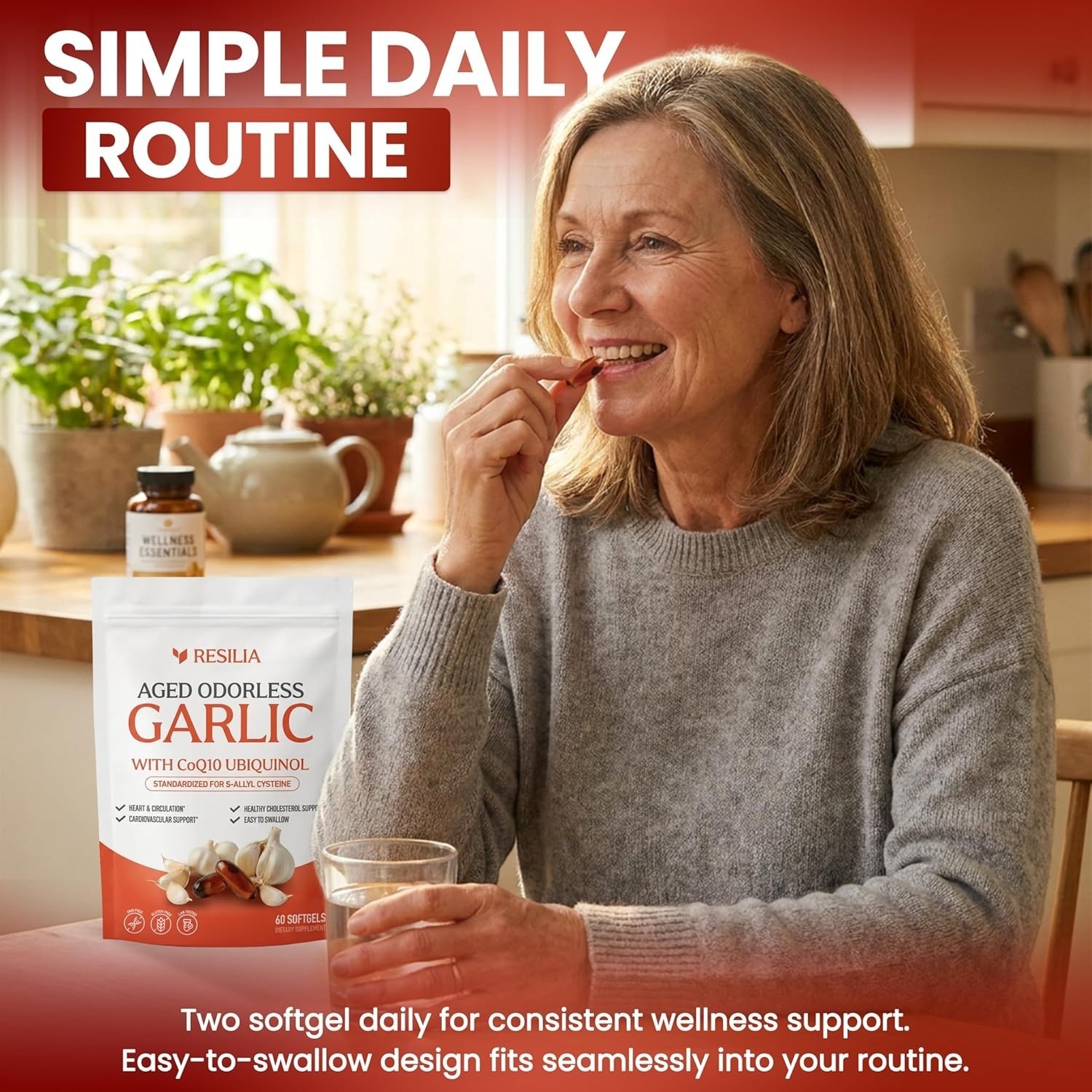 1/2/3 Pack Resilia Garlic Extract 1200mg Softgels – Odorless Aged Garlic Extra