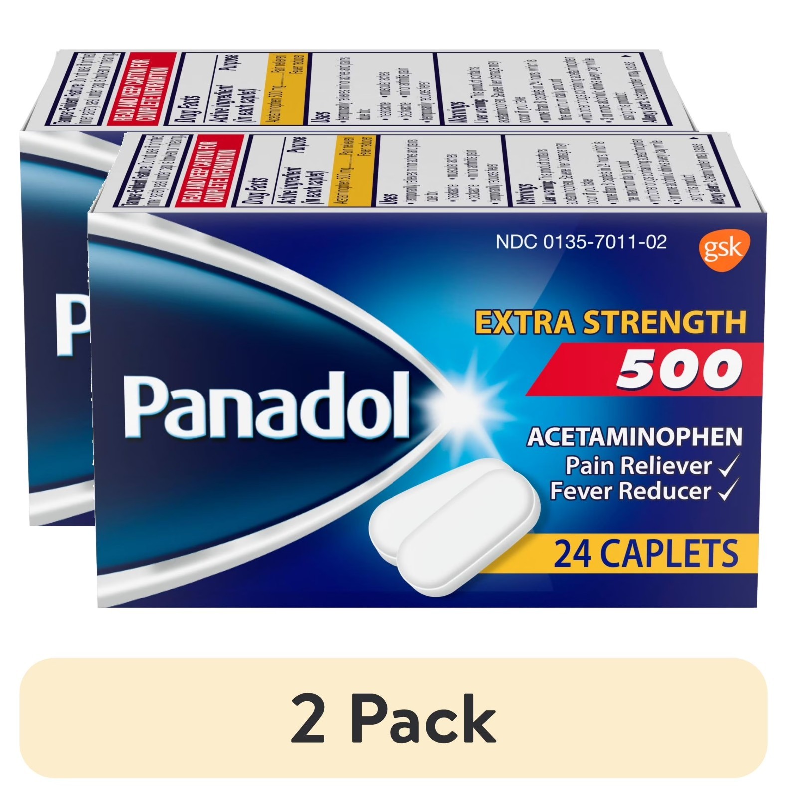 (2 pack) Panadol Extra Strength Caplets, Pain Reliever & Fever Reducer – 24ct
