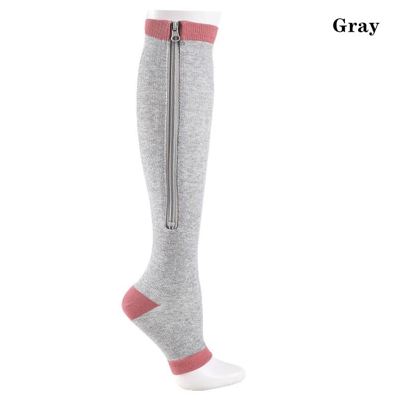 Zipper Compression Socks Knee High Support Stockings Running Hiking Travel