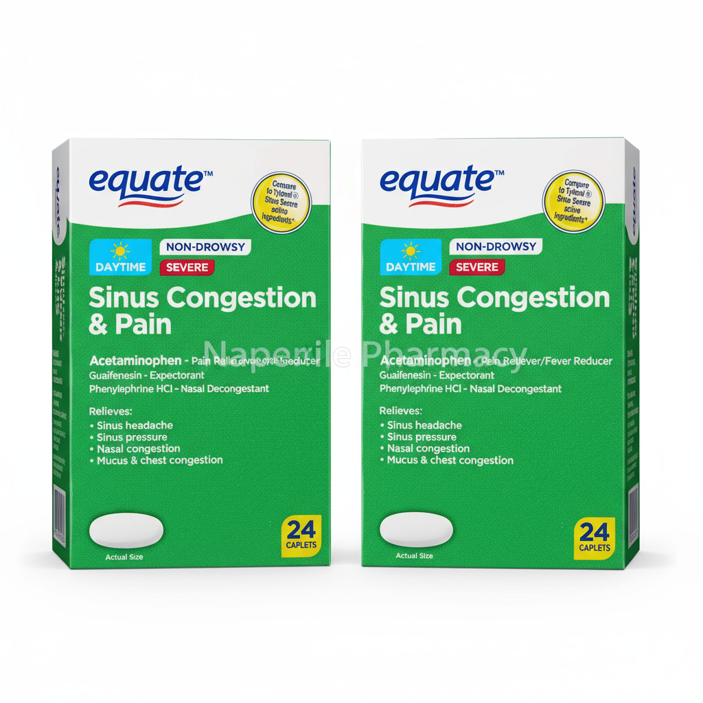 2 Pack Equate Severe Sinus Congestion & Pain Acetaminophen 325mg, 48 tab total