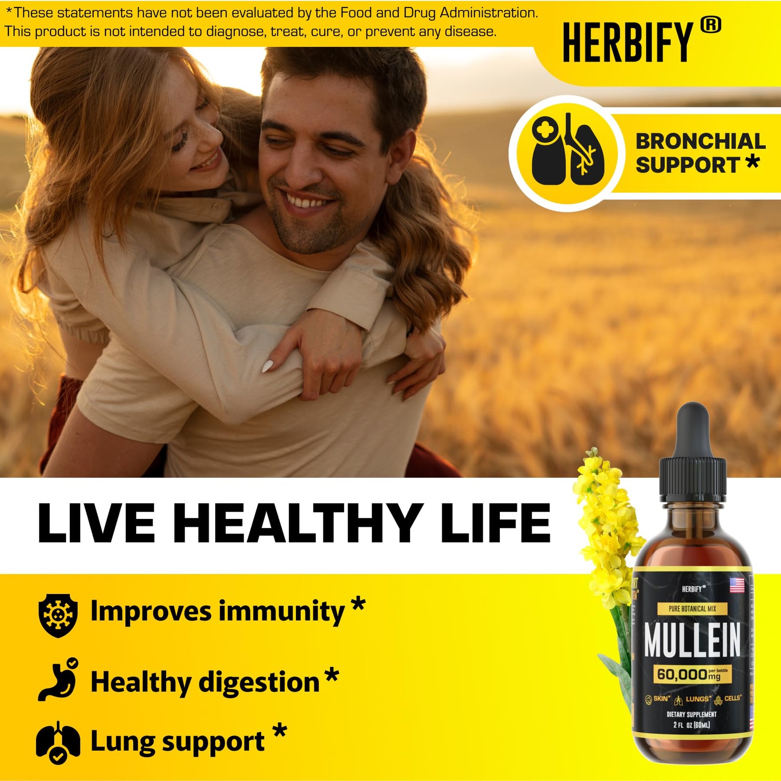Mullein Extract Tincture 2 oz for Respiratory Support with Leaf & Flowers
