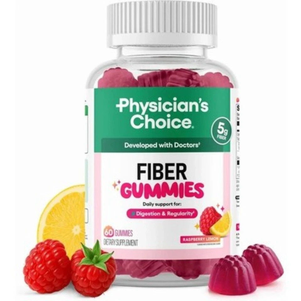 Physician’s Choice Fiber Gummies, 5g Prebiotic Fiber, Raspberry Lemon, 60ct