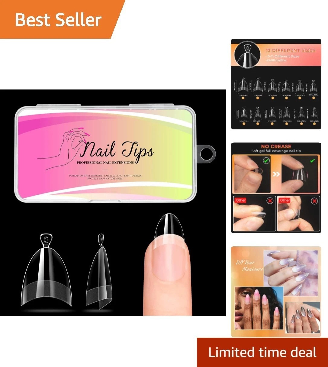 Versatile 240PCS Short Almond Soft Gel Nail Tips | Perfect for At-Home Manicure