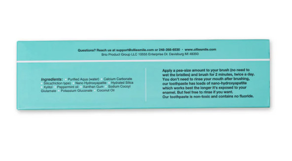2 Pack Ollie Toothpaste Clean Mint (4oz Each) Nano Hydroxyapatite Enamel Repair