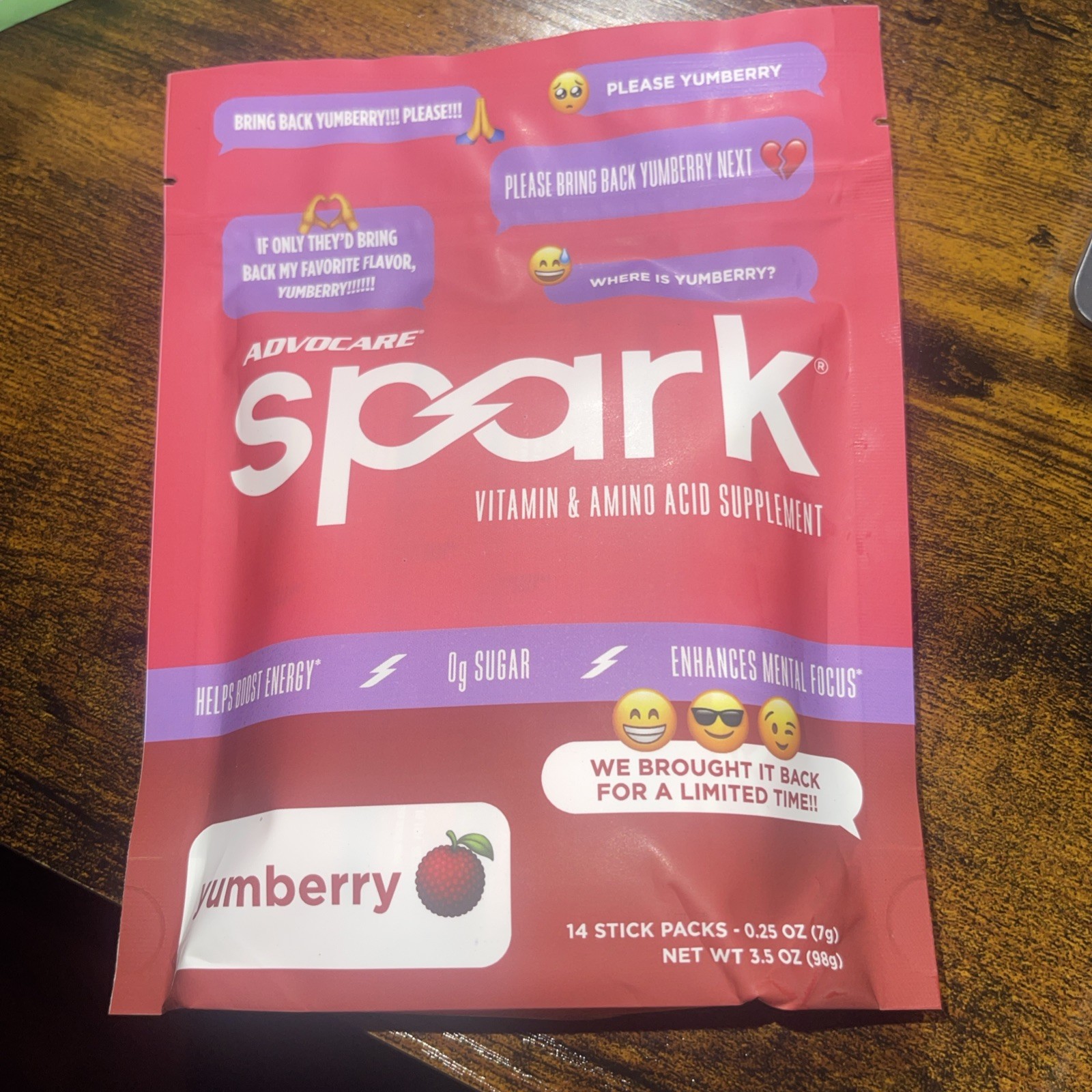 AdvoCare Spark Energy Drink Mix Yumberry 14ct Stick Packs
