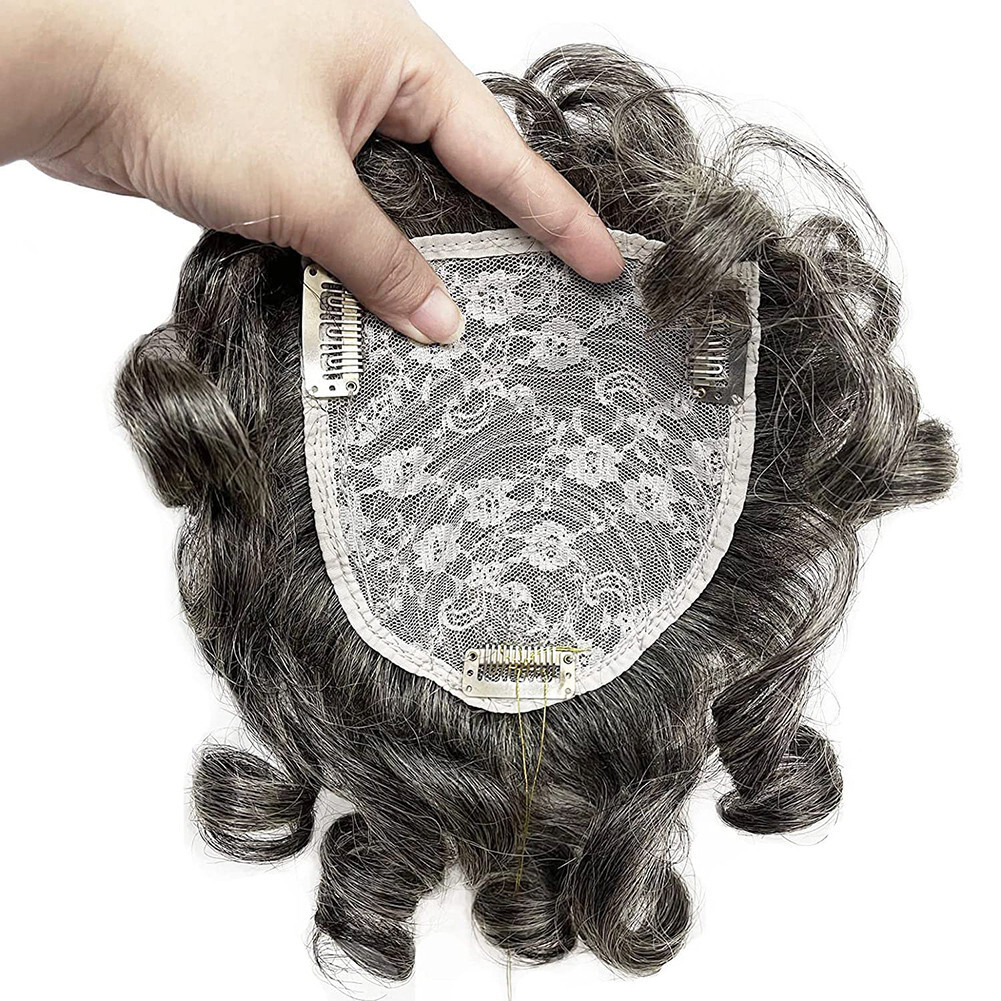 Short Wavy Curly Hair Crown Topper Human Hair Replacement for Women’s Thin Hair