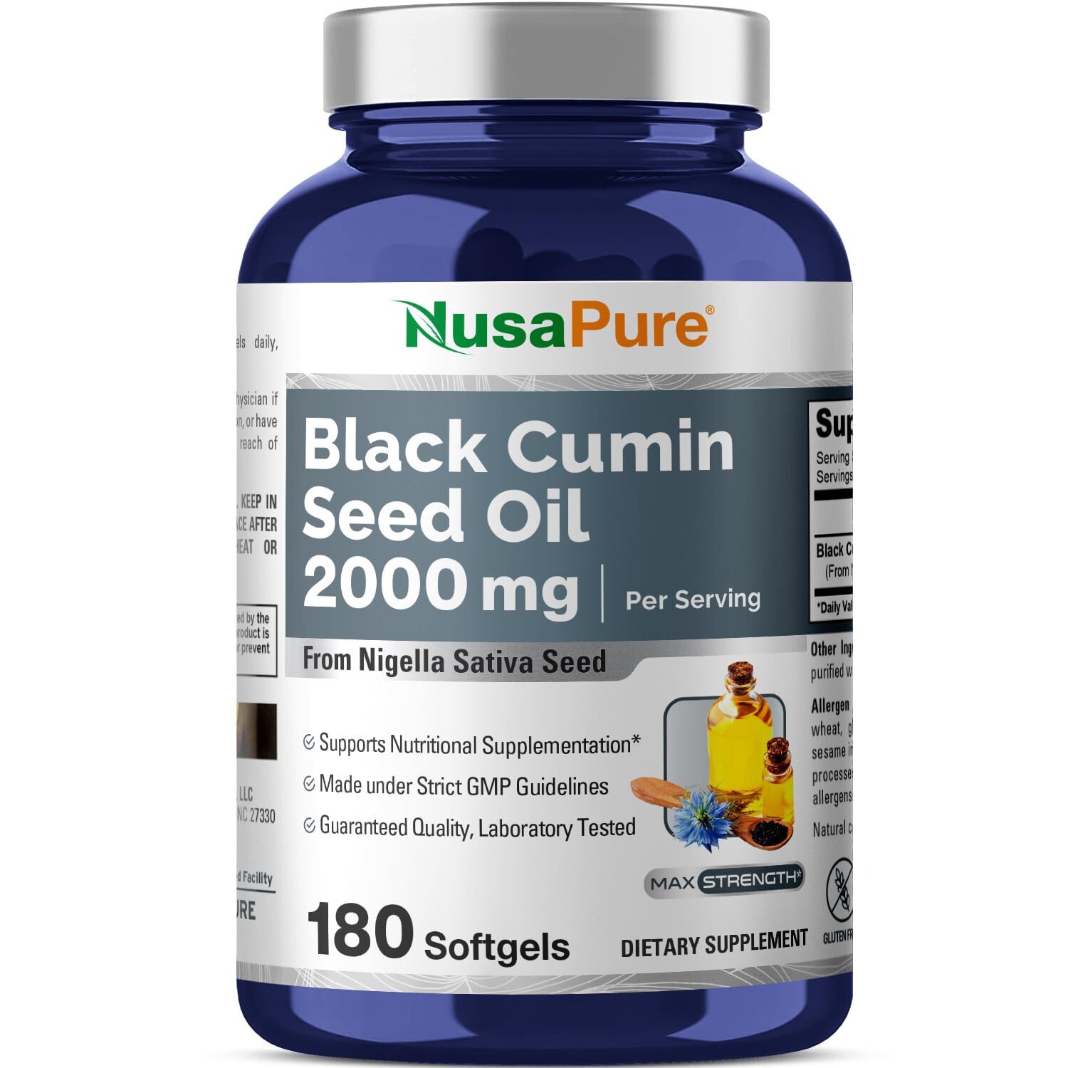 NusaPure Black Seed Oil 2000mg per Serving – 180 Softgel Caps Non-GMO