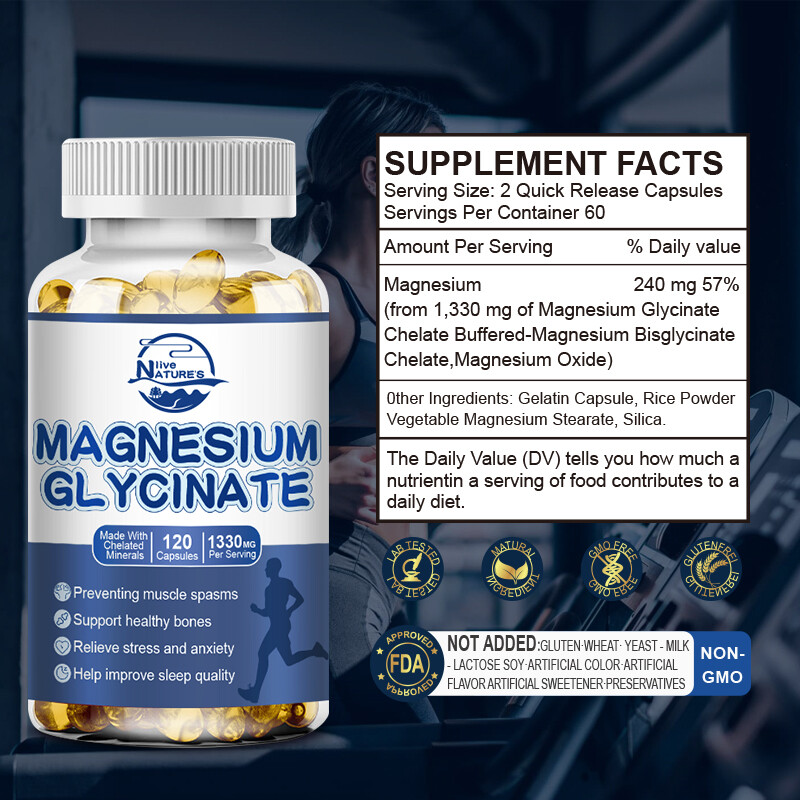 Magnesium Glycinate 120 Capsules 1330mg Stress & Anxiety Relief High Strength