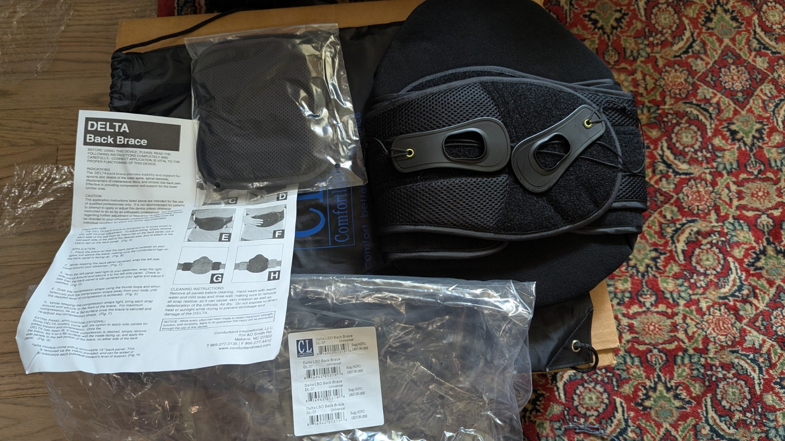Comfortland DL-37 Delta LSO Back Waist Support Brace Universal Black Bonus Panel