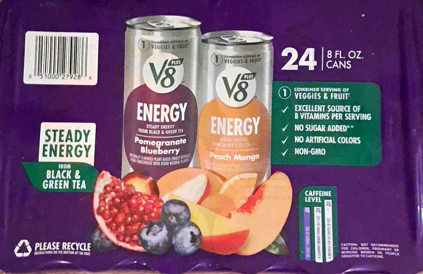 V8 Energy Steady Energy Drink 24-Pack 8 fl oz Pomegranate Blueberry/Peach