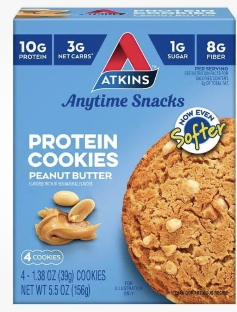 Atkins Peanut Butter Protein Cookies Soft & Chewy Keto Low Carb 4 Count