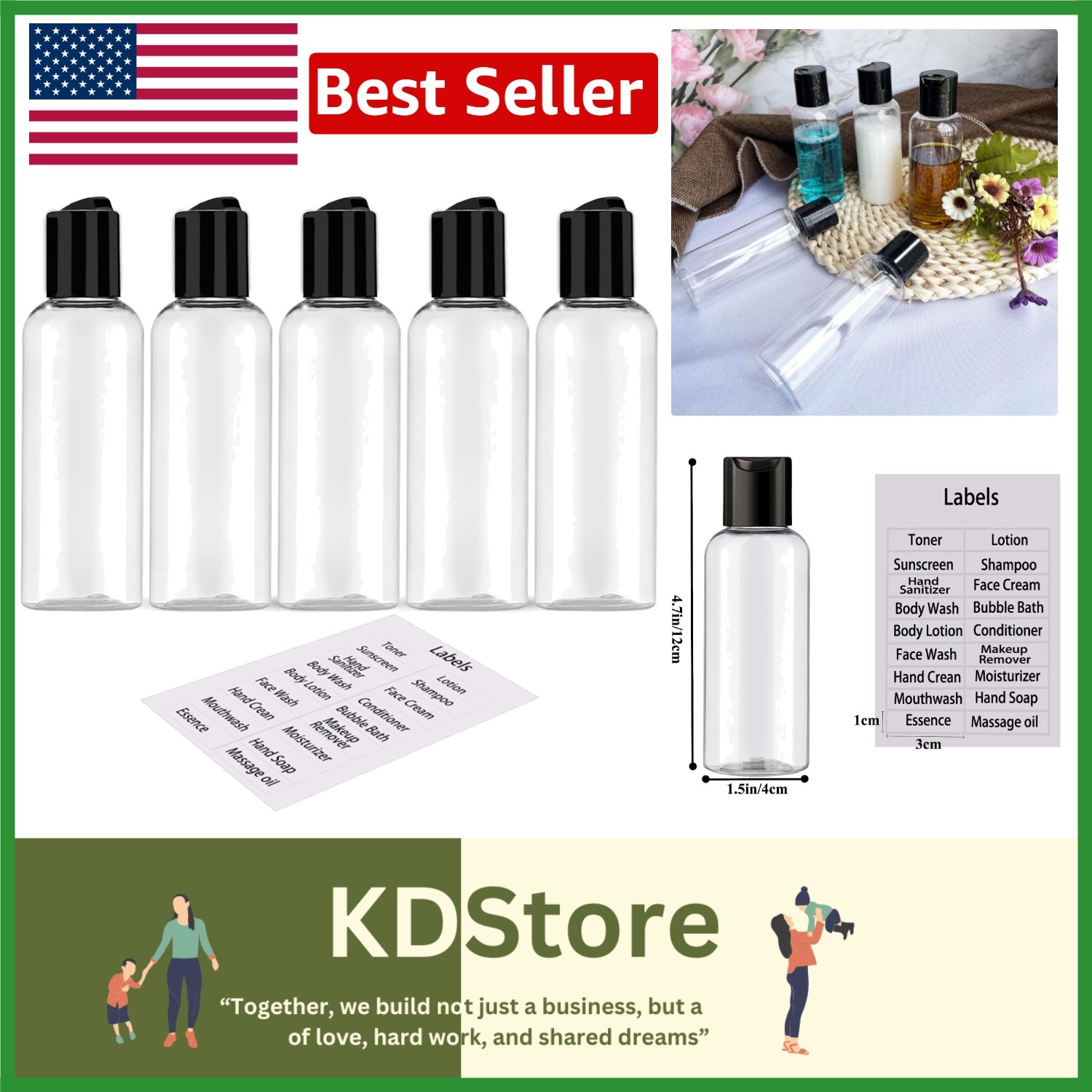 Compact 5-Pack TSA-Approved Leakproof Travel Bottles