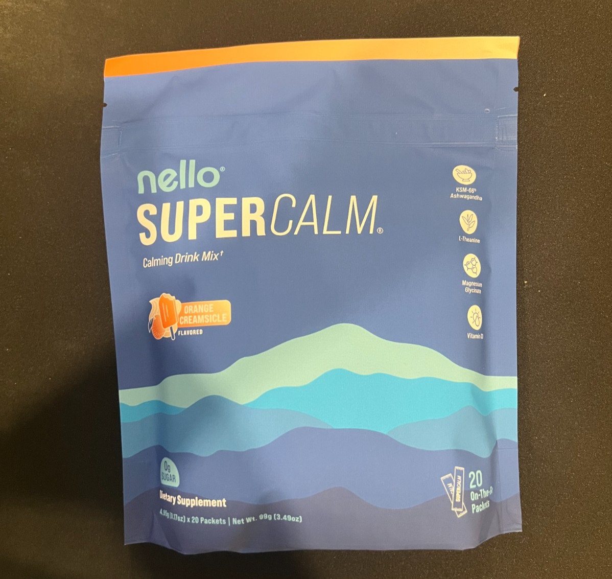 20 Packets NELLO Supercalm Powdered Drink Mix, Orange Creamsicle 3.5oz