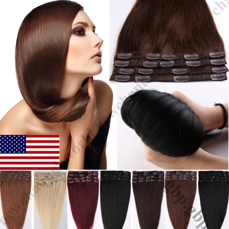 Hot Sale Standard 10-24inch Full Head Real Clip in Remy Human Hair Extensions US